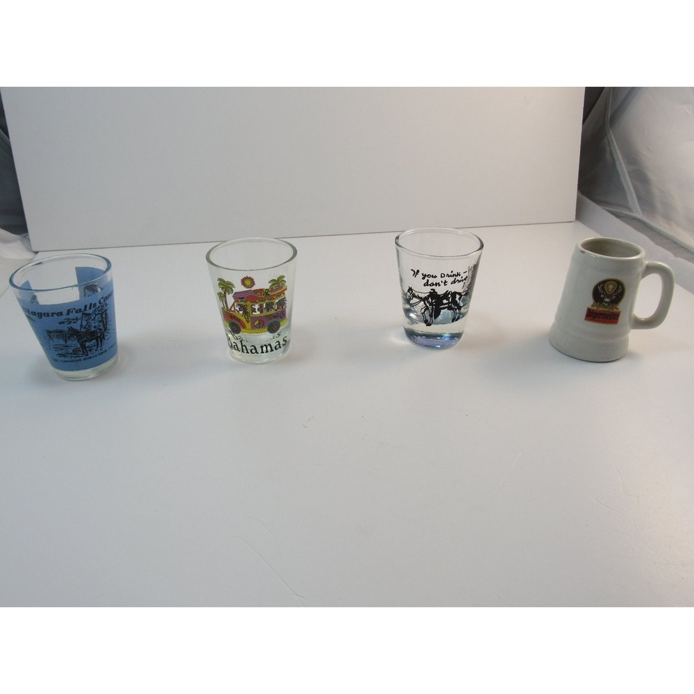 Jägermeister Mini Mug Ceramic Shot Glass Set Bahamas Niagara Falls - Lot Of 4